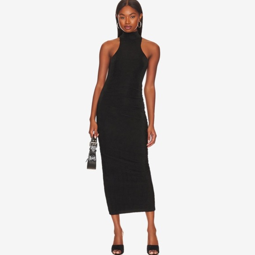 SER.O.YA Delta Midi Dress Size‎ M Black Ruched Party Cocktail Event Elegant